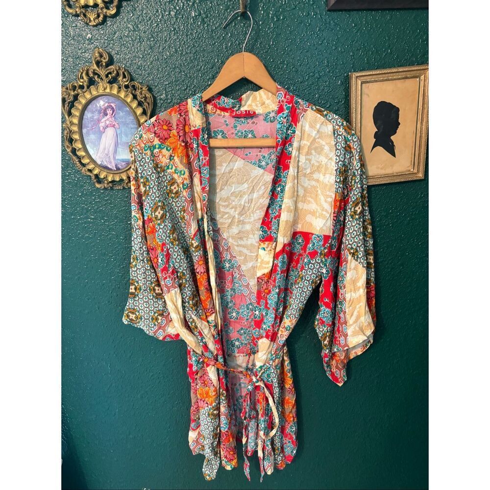 Josie Natori Robe Women’s Large Multicolor Floral Kimono Lightweight - Picture 2 of 4